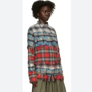 R13 Plaid Piece Long Sleeve Button Up Shirt Mens XS/ Womens M Patchwork